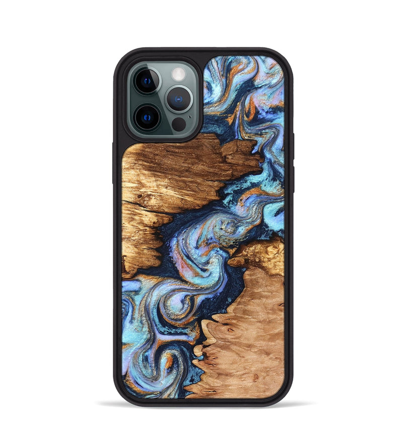 iPhone 12 Pro Wood Phone Case - Brady (Teal & Gold, 831760)