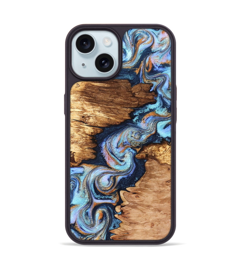 iPhone 15 Wood Phone Case - Brady (Teal & Gold, 831760)