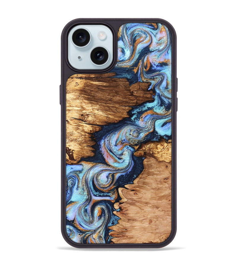iPhone 15 Plus Wood Phone Case - Brady (Teal & Gold, 831760)