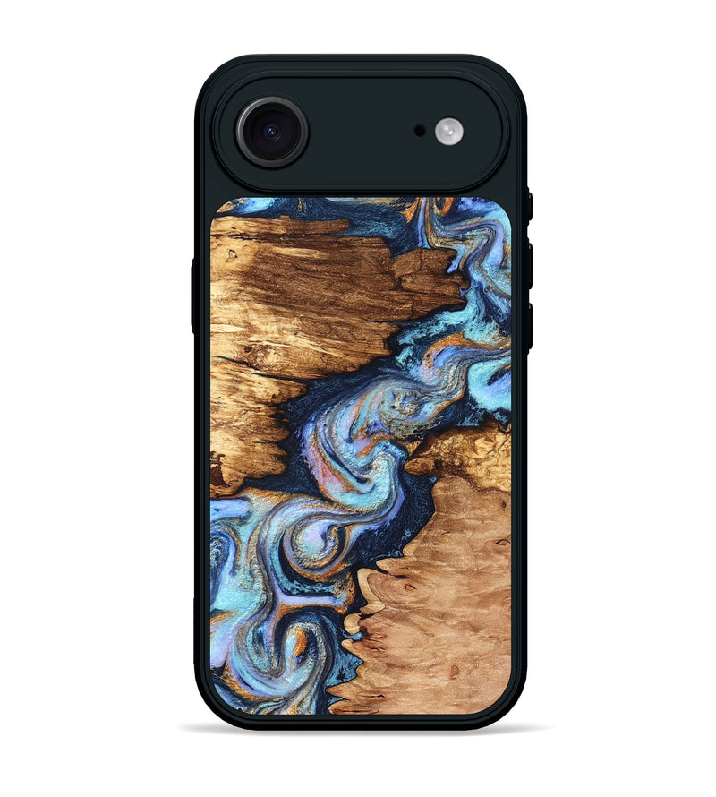 iPhone 17 Air Wood Phone Case - Brady (Teal & Gold, 831760)