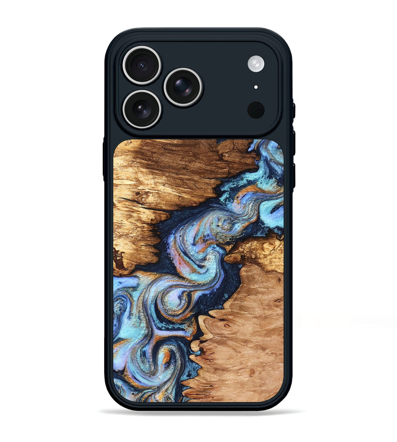 iPhone 17 Pro Max Wood Phone Case - Brady (Teal & Gold, 831760)