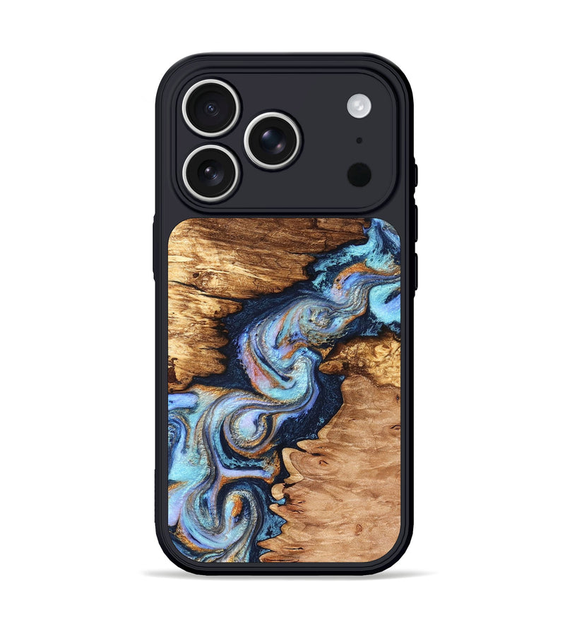 iPhone 17 Pro Wood Phone Case - Brady (Teal & Gold, 831760)