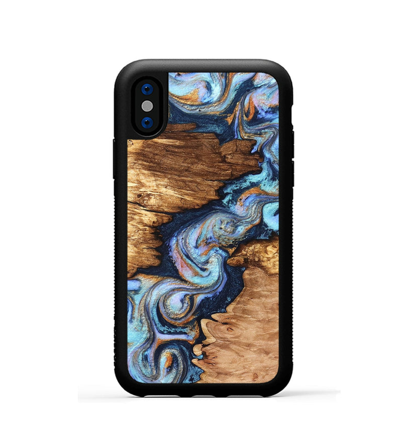 iPhone Xs Wood Phone Case - Brady (Teal & Gold, 831760)