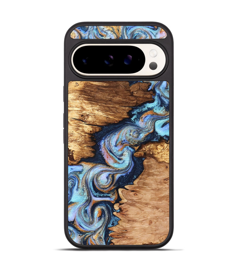 Pixel 9 Pro Wood Phone Case - Brady (Teal & Gold, 831760)