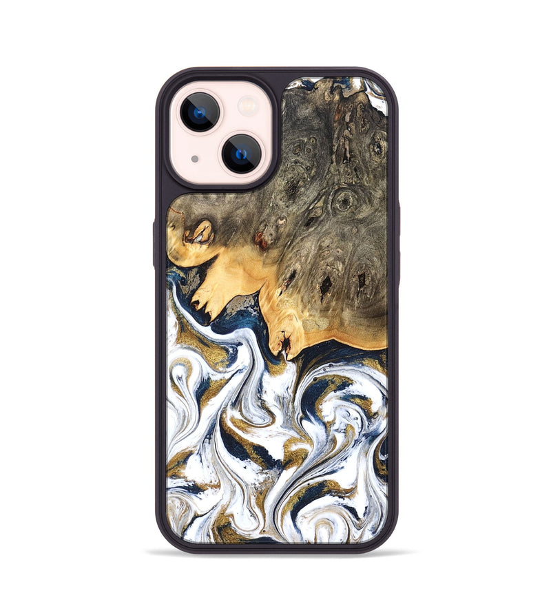 iPhone 14 Wood Phone Case - Angelia (Teal & Gold, 831761)