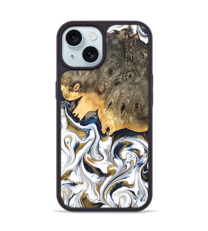 iPhone 15 Wood Phone Case - Angelia (Teal & Gold, 831761)