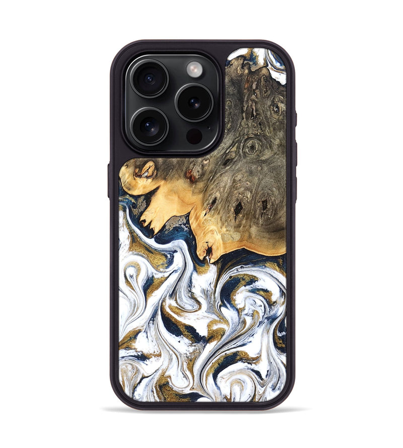 iPhone 15 Pro Wood Phone Case - Angelia (Teal & Gold, 831761)