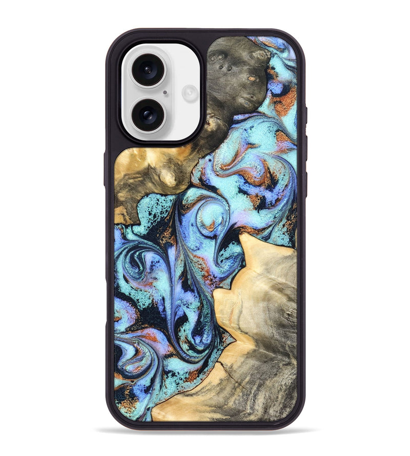 iPhone 16 Plus Wood Phone Case - Melvyn (Teal & Gold, 831762)