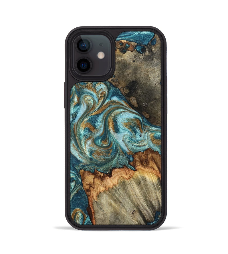 iPhone 12 Wood Phone Case - Beckett (Teal & Gold, 831763)