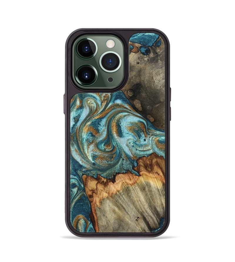 iPhone 13 Pro Wood Phone Case - Beckett (Teal & Gold, 831763)