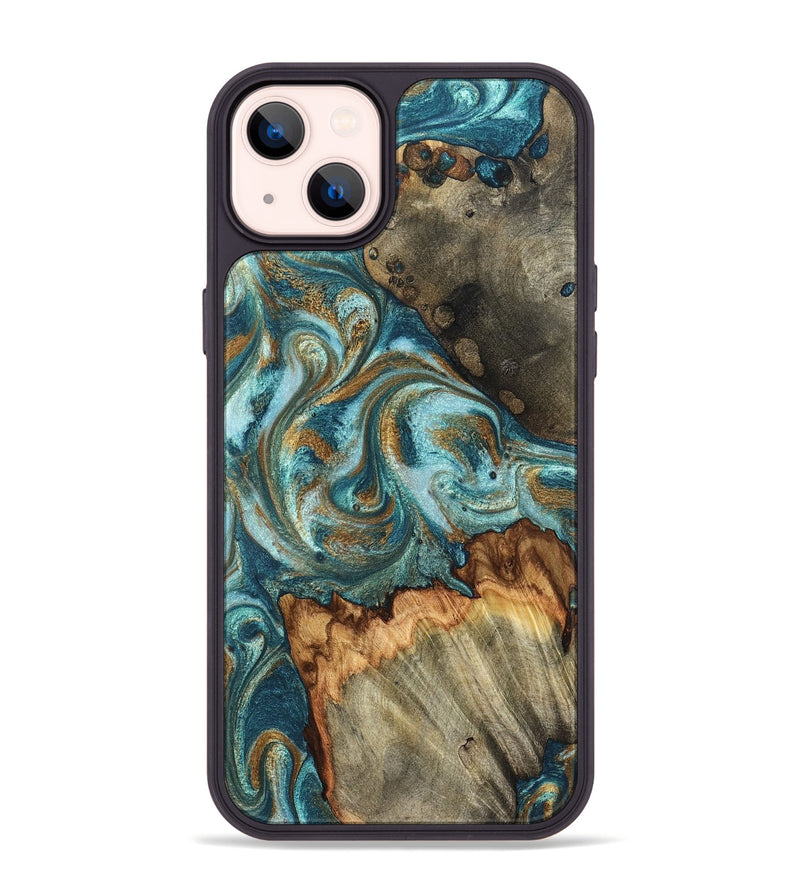 iPhone 14 Plus Wood Phone Case - Beckett (Teal & Gold, 831763)