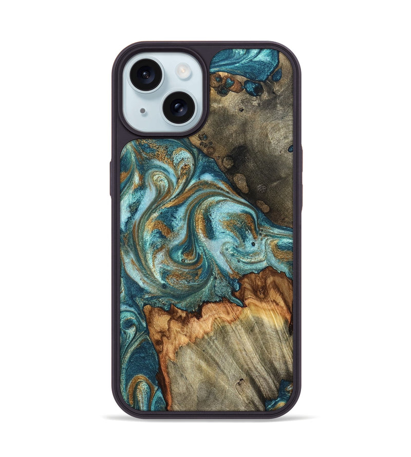 iPhone 15 Wood Phone Case - Beckett (Teal & Gold, 831763)