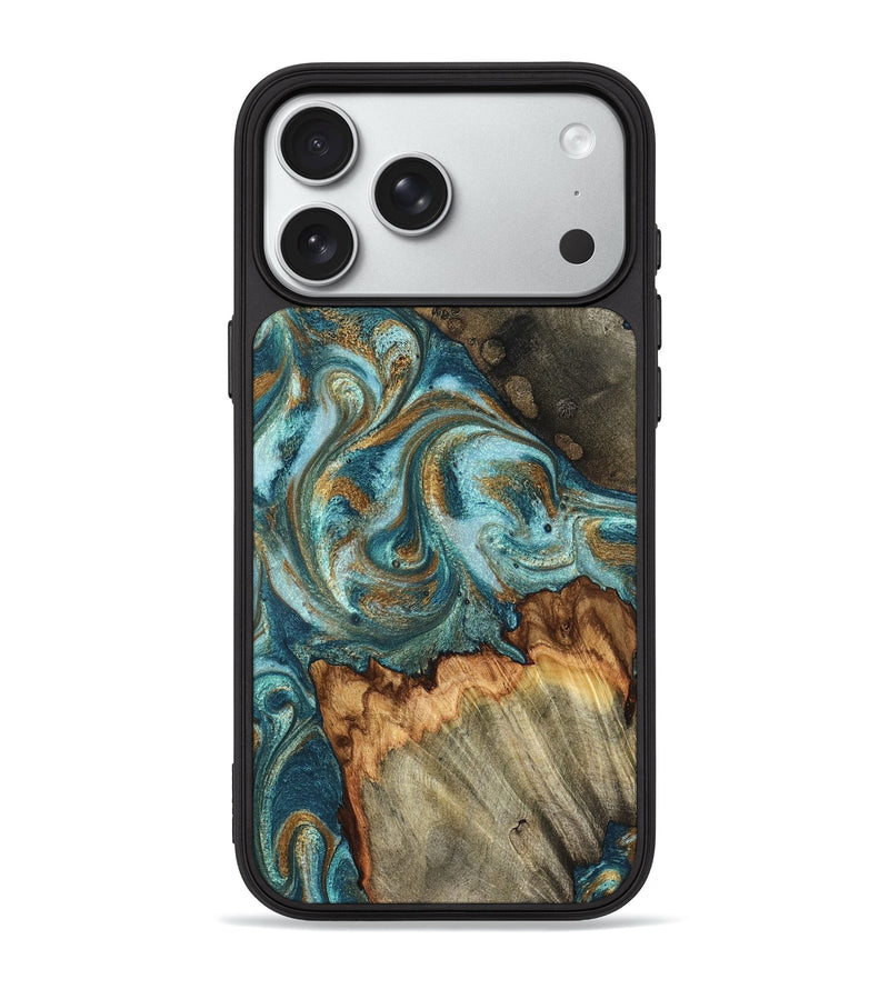 iPhone 18 Pro Max Wood Phone Case - Beckett (Teal & Gold, 831763)