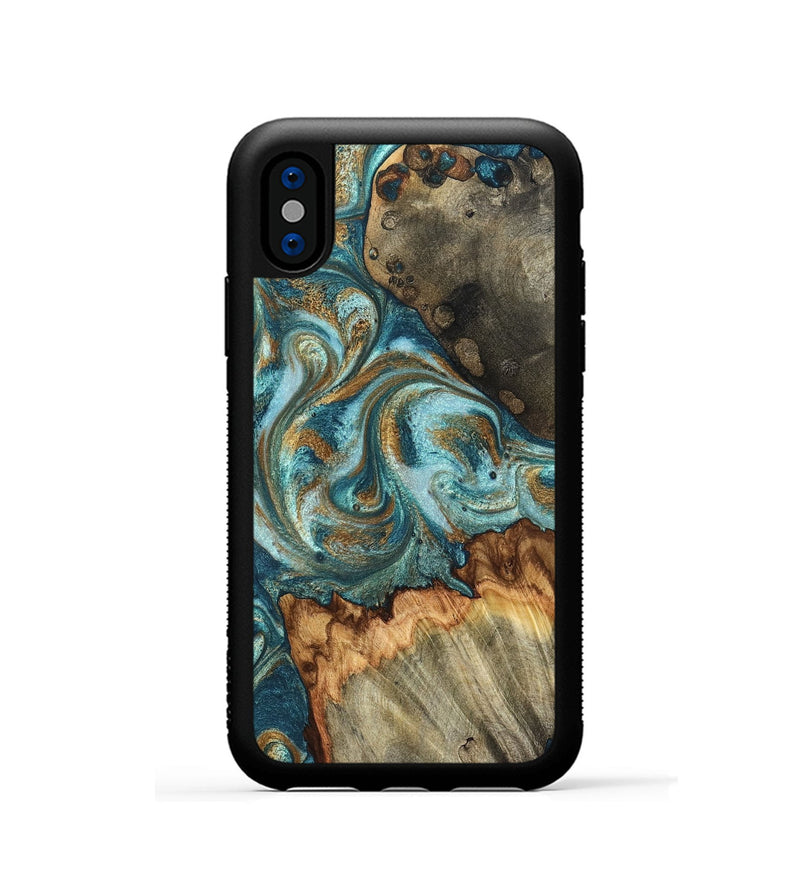 iPhone Xs Wood Phone Case - Beckett (Teal & Gold, 831763)