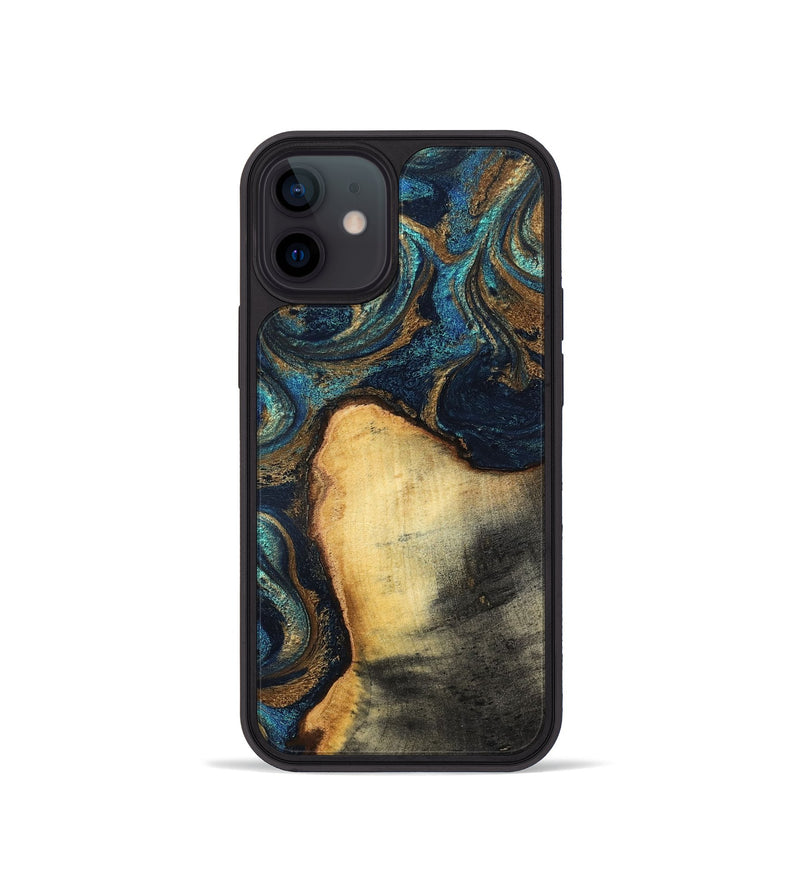 iPhone 12 mini Wood Phone Case - Macie (Teal & Gold, 831764)