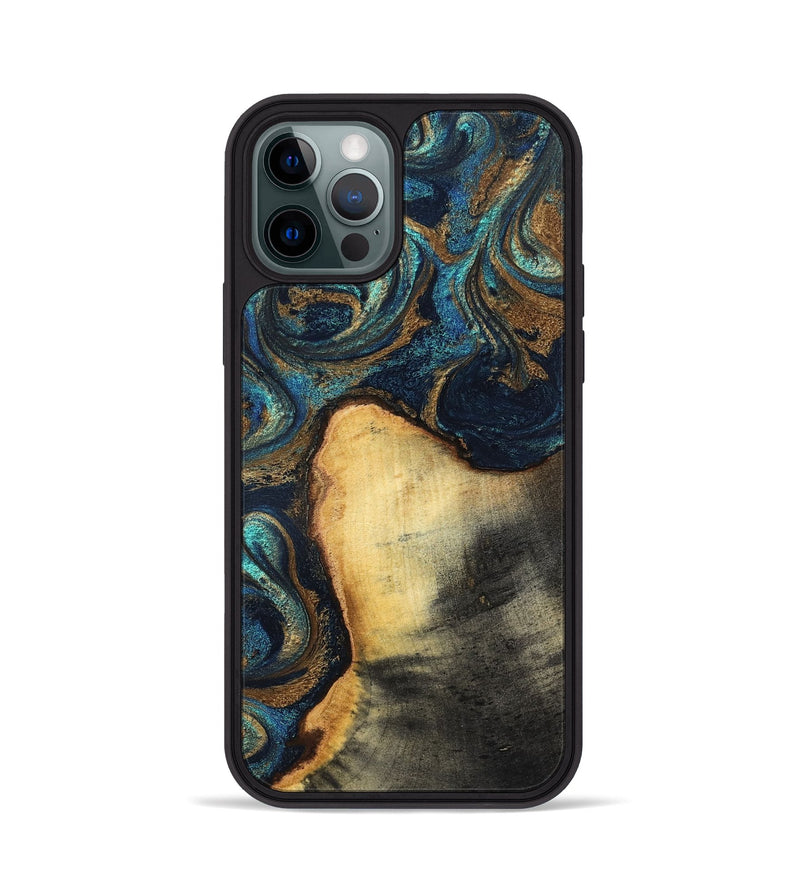 iPhone 12 Pro Wood Phone Case - Macie (Teal & Gold, 831764)