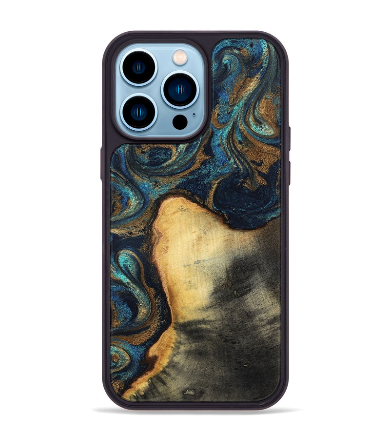 iPhone 14 Pro Max Wood Phone Case - Macie (Teal & Gold, 831764)