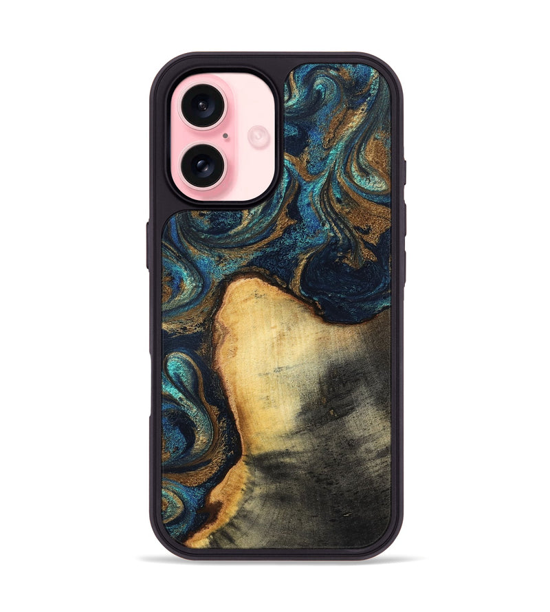 iPhone 16 Wood Phone Case - Macie (Teal & Gold, 831764)