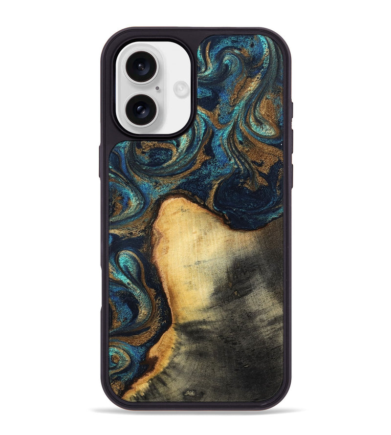 iPhone 16 Plus Wood Phone Case - Macie (Teal & Gold, 831764)