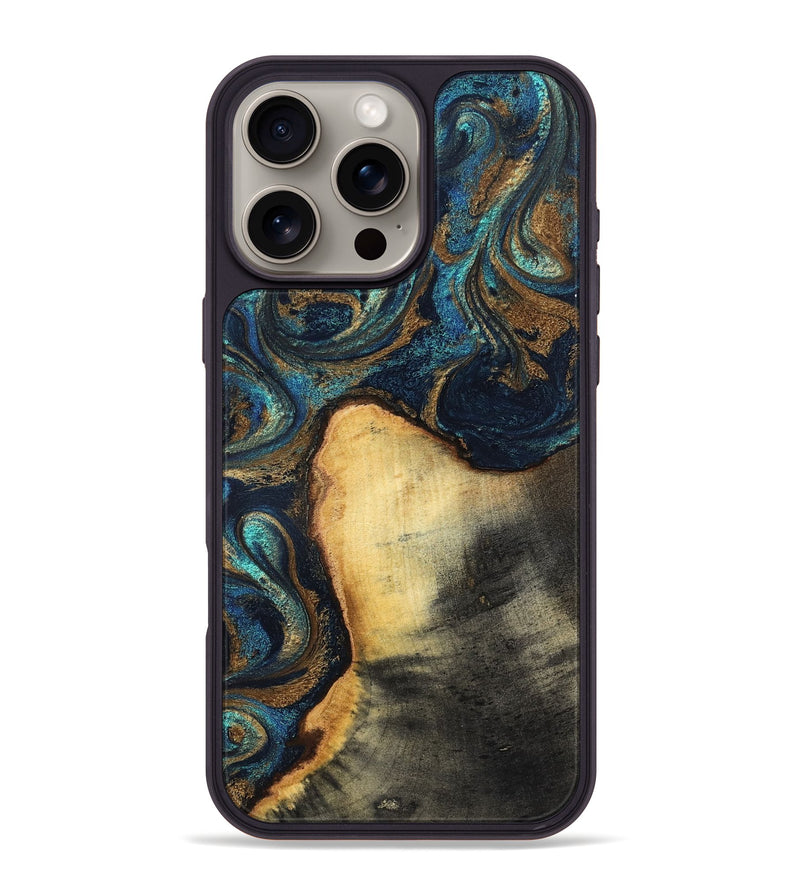 iPhone 16 Pro Max Wood Phone Case - Macie (Teal & Gold, 831764)