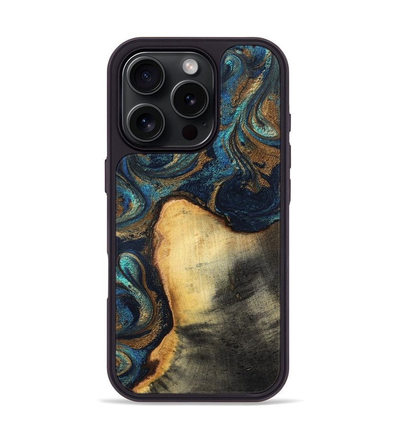 iPhone 16 Pro Wood Phone Case - Macie (Teal & Gold, 831764)