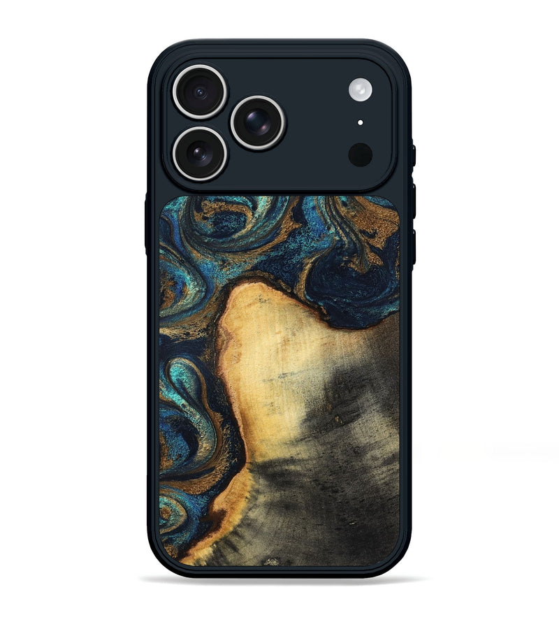 iPhone 17 Pro Max Wood Phone Case - Macie (Teal & Gold, 831764)