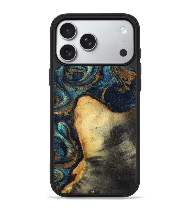 iPhone 18 Pro Max Wood Phone Case - Macie (Teal & Gold, 831764)