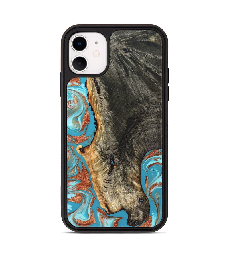 iPhone 11 Wood Phone Case - Bettie (Teal & Gold, 831765)