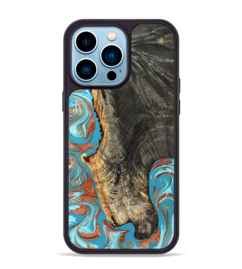 iPhone 14 Pro Max Wood Phone Case - Bettie (Teal & Gold, 831765)