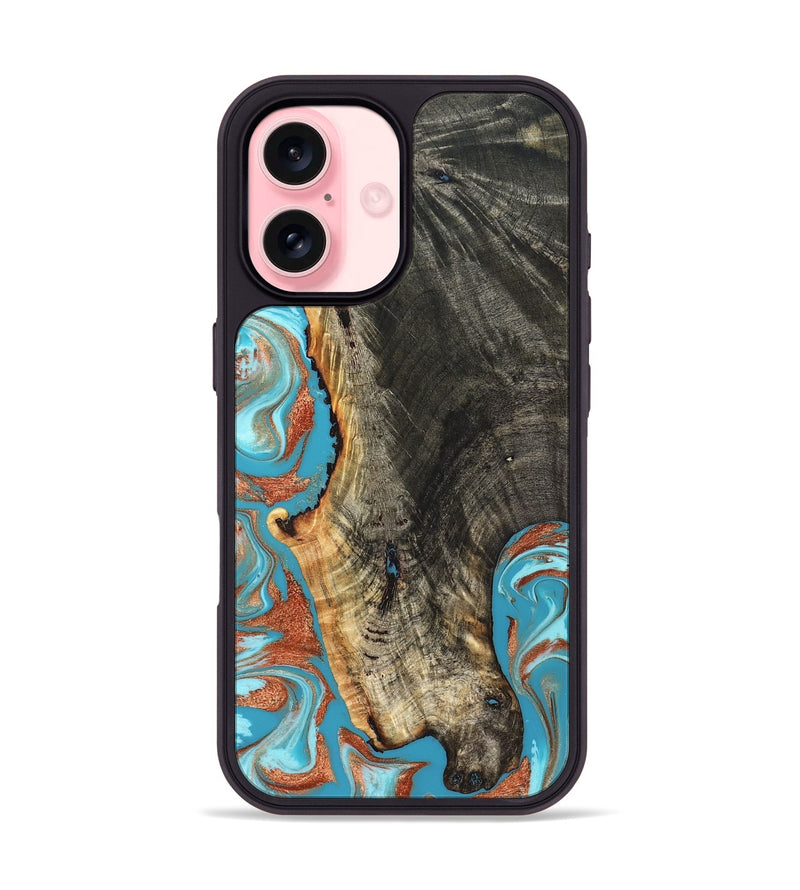 iPhone 16 Wood Phone Case - Bettie (Teal & Gold, 831765)
