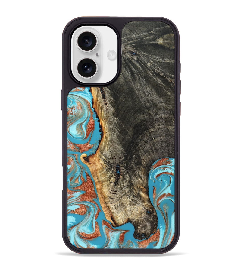 iPhone 16 Plus Wood Phone Case - Bettie (Teal & Gold, 831765)