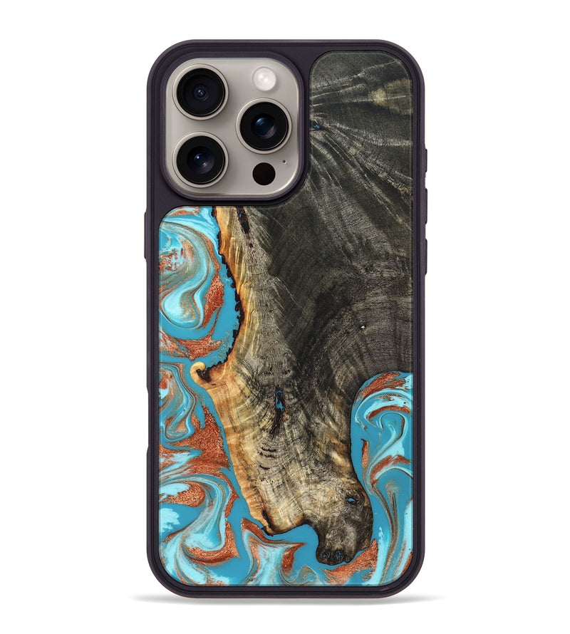 iPhone 16 Pro Max Wood Phone Case - Bettie (Teal & Gold, 831765)