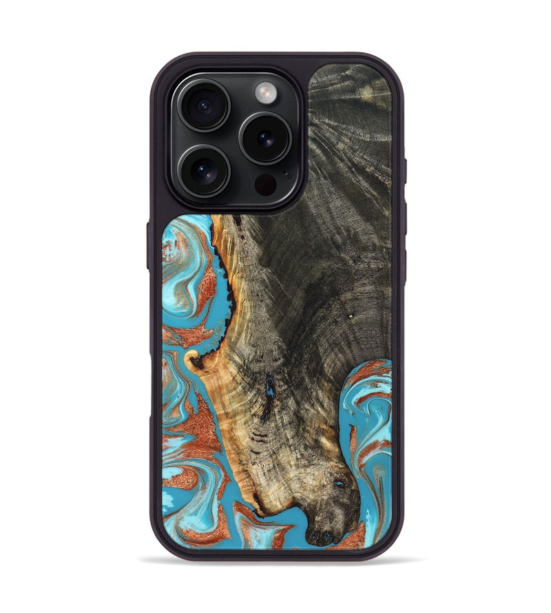 iPhone 16 Pro Wood Phone Case - Bettie (Teal & Gold, 831765)