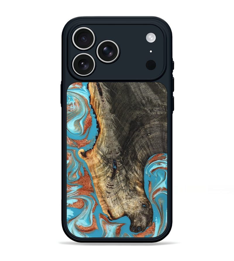 iPhone 17 Pro Max Wood Phone Case - Bettie (Teal & Gold, 831765)