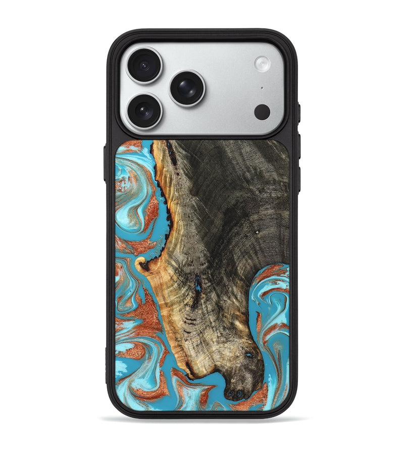 iPhone 18 Pro Max Wood Phone Case - Bettie (Teal & Gold, 831765)