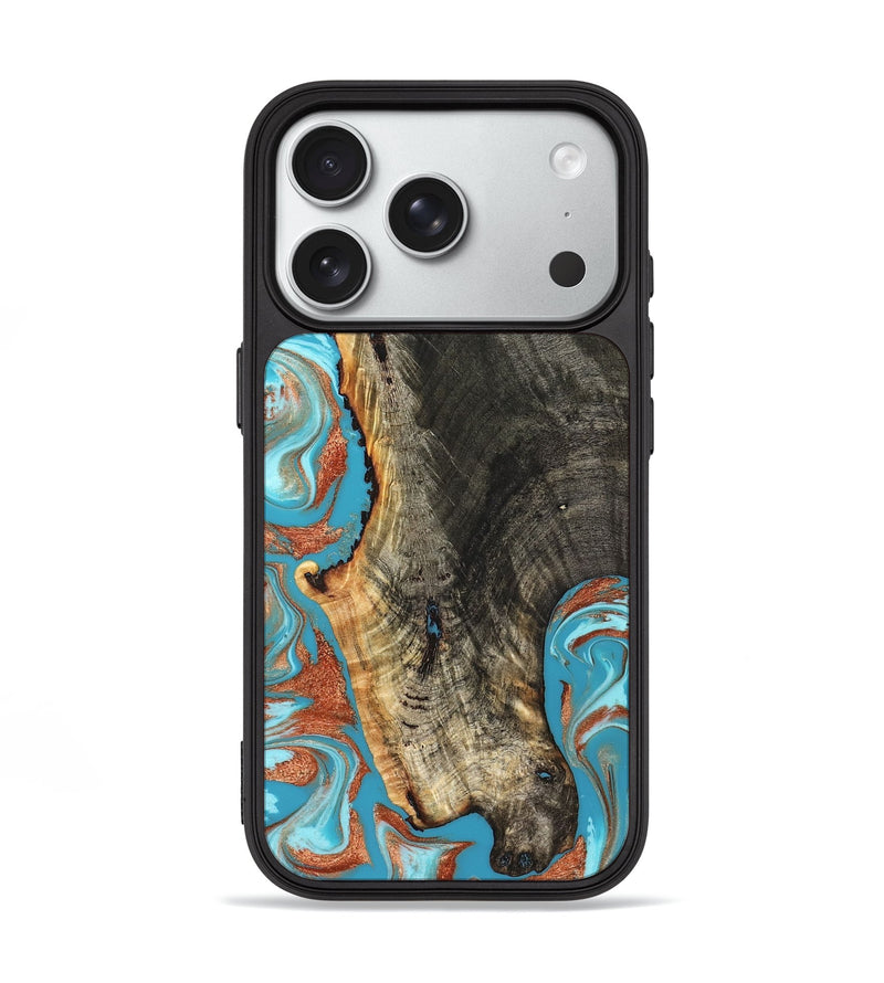 iPhone 18 Pro Wood Phone Case - Bettie (Teal & Gold, 831765)