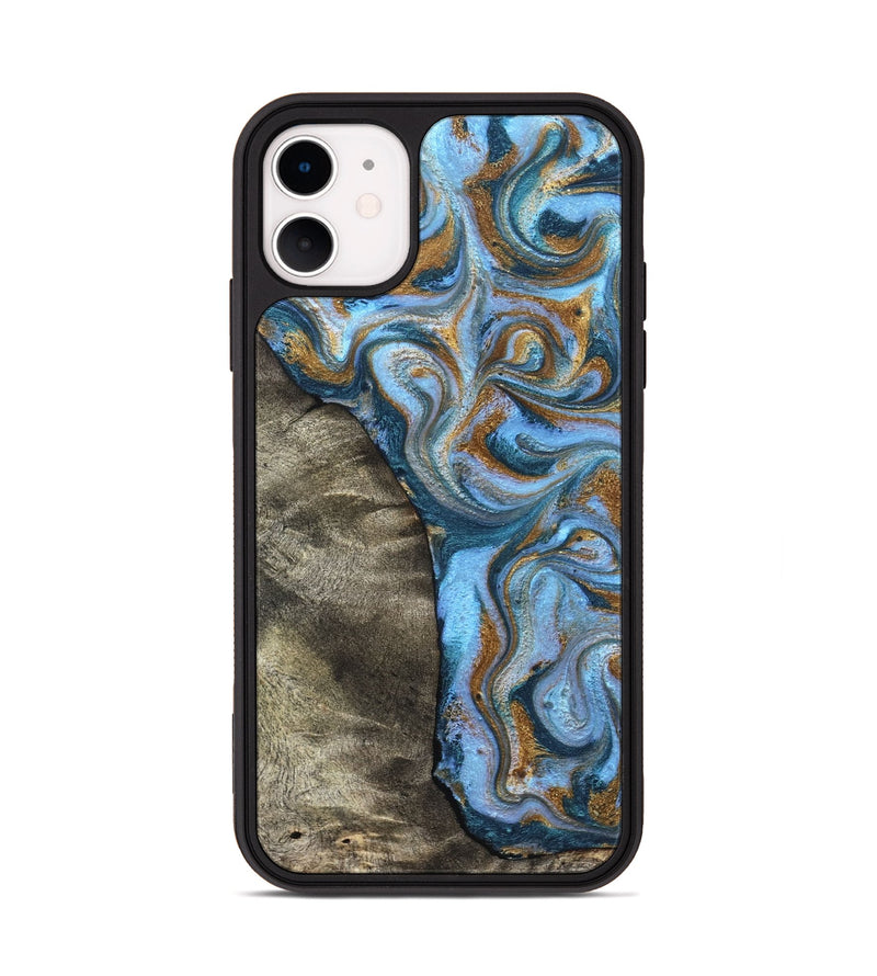 iPhone 11 Wood Phone Case - Kelsie (Teal & Gold, 831766)