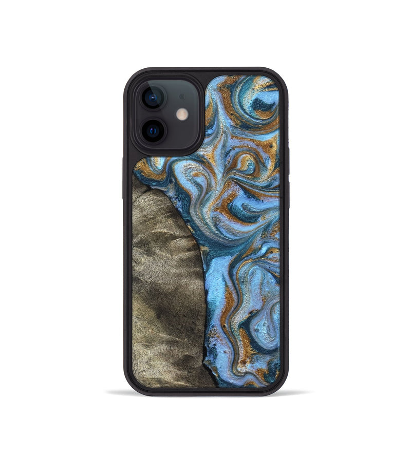 iPhone 12 mini Wood Phone Case - Kelsie (Teal & Gold, 831766)