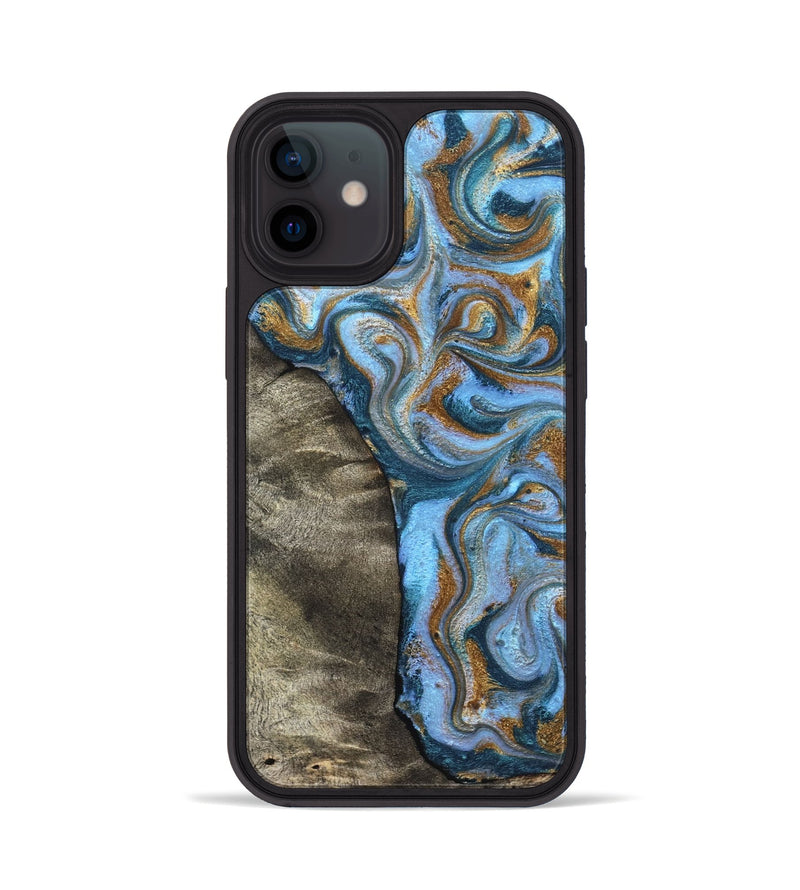 iPhone 12 Wood Phone Case - Kelsie (Teal & Gold, 831766)