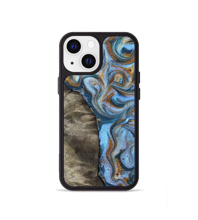 iPhone 13 mini Wood Phone Case - Kelsie (Teal & Gold, 831766)