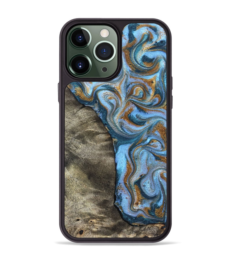 iPhone 13 Pro Max Wood Phone Case - Kelsie (Teal & Gold, 831766)