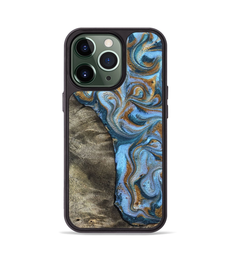 iPhone 13 Pro Wood Phone Case - Kelsie (Teal & Gold, 831766)