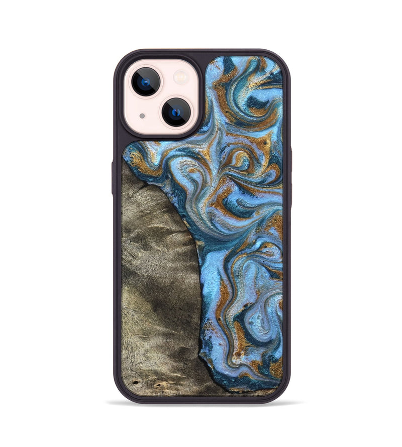 iPhone 14 Wood Phone Case - Kelsie (Teal & Gold, 831766)