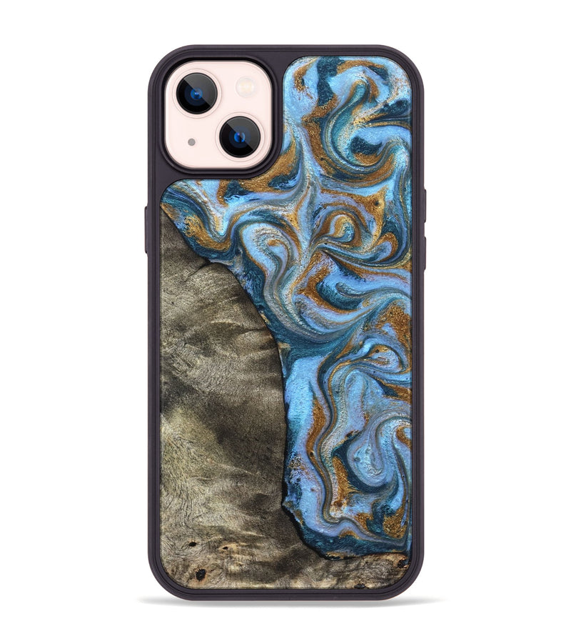 iPhone 14 Plus Wood Phone Case - Kelsie (Teal & Gold, 831766)