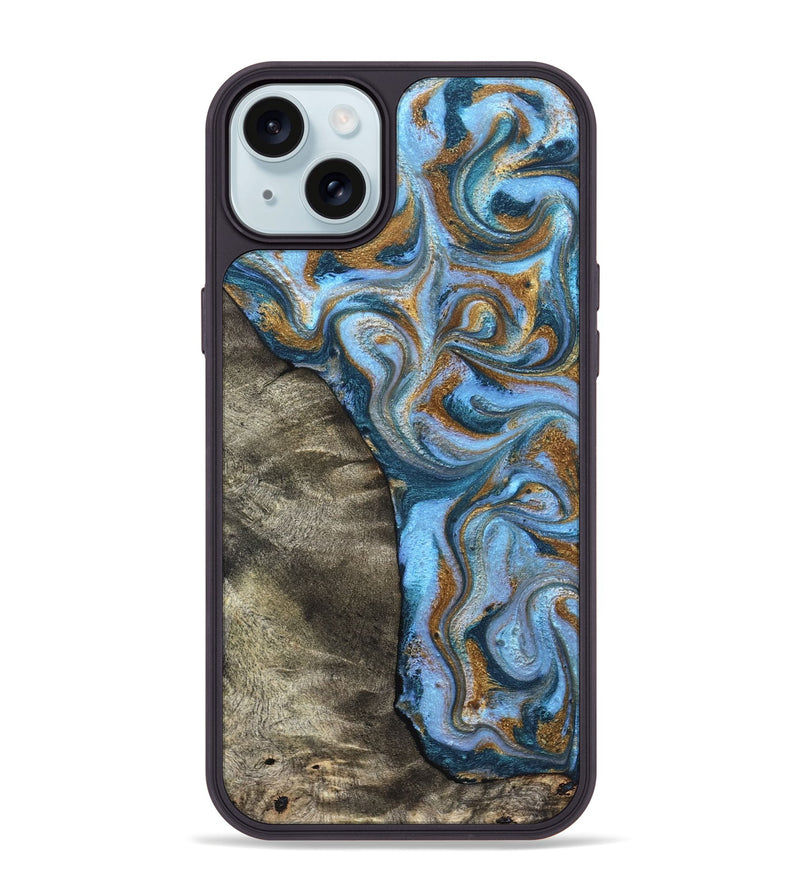 iPhone 15 Plus Wood Phone Case - Kelsie (Teal & Gold, 831766)
