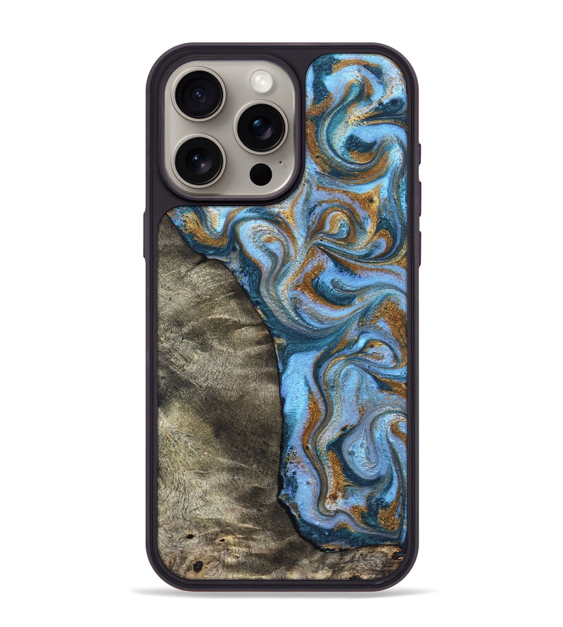 iPhone 15 Pro Max Wood Phone Case - Kelsie (Teal & Gold, 831766)
