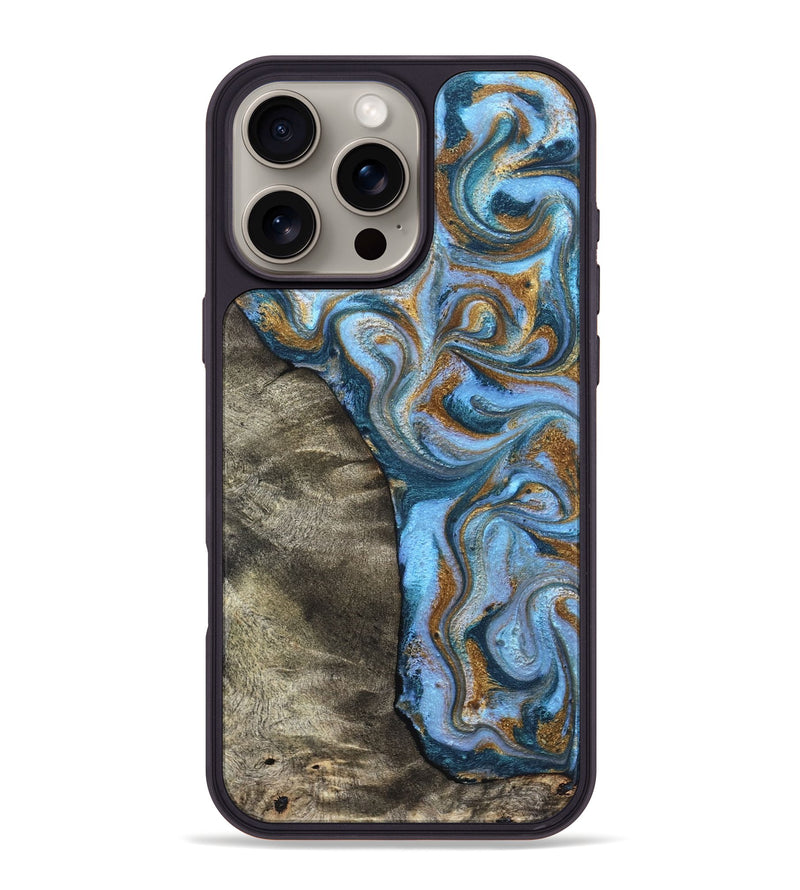 iPhone 16 Pro Max Wood Phone Case - Kelsie (Teal & Gold, 831766)