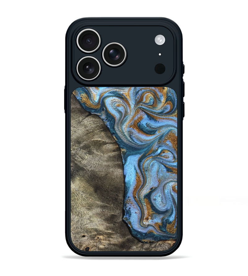 iPhone 17 Pro Max Wood Phone Case - Kelsie (Teal & Gold, 831766)