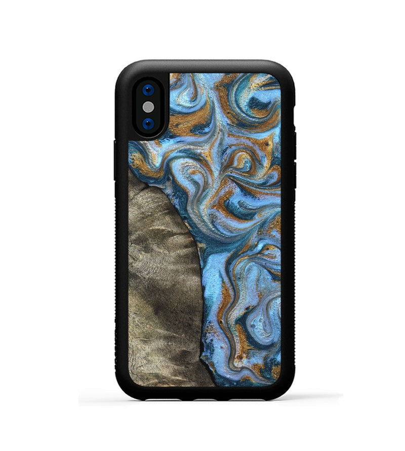 iPhone Xs Wood Phone Case - Kelsie (Teal & Gold, 831766)