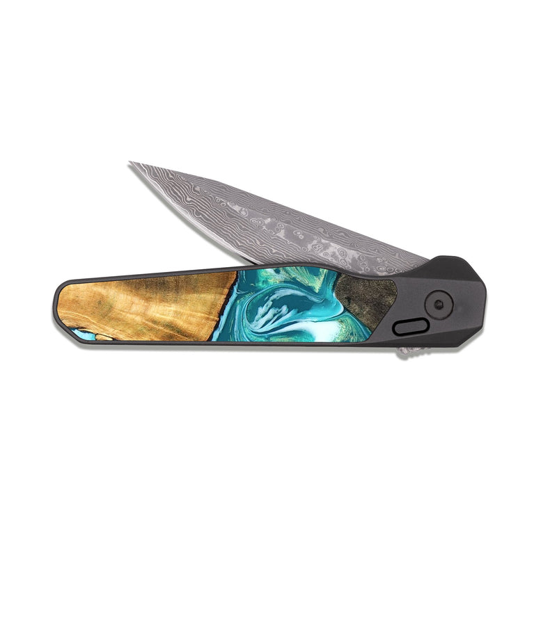 EDC Dark Damascus Wood Pocket Knife - Almeda (Green, 831768)
